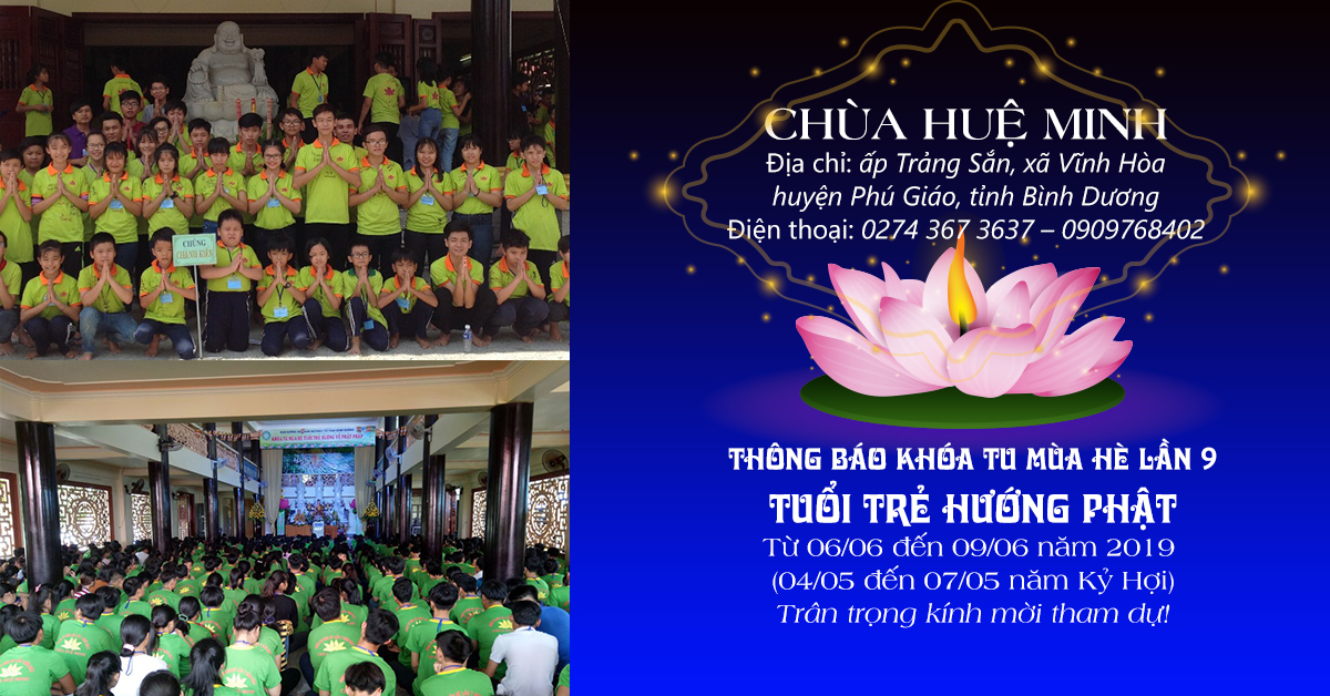 Đăng Ký Khóa Tu Mùa Hè 2019 ở chùa Huệ Minh